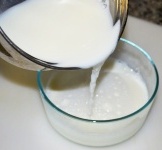 Pouring milk to make yogurt