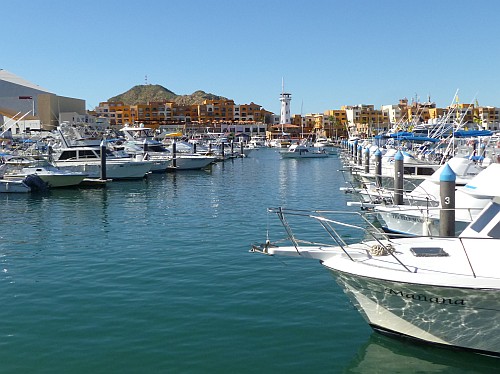 View of the Cabo San Lucas marina from the main pier.